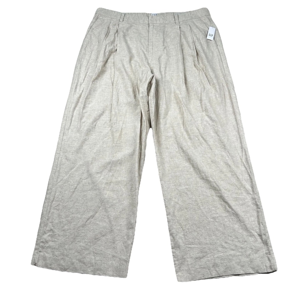 Gap Pants Womens 20 365 High Rise Linen Blend Trouser Wide Leg Baggy Wheat Beach